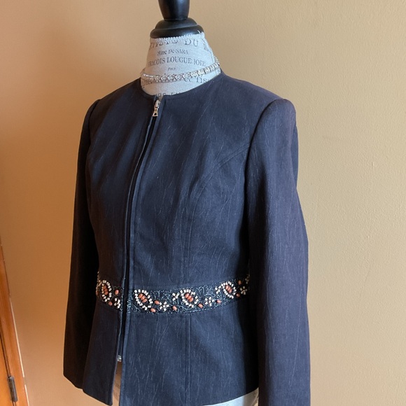 BURKE AVENUE Black Zip Beaded Waistline Women's Blazer Size 8 - Picture 5 of 8